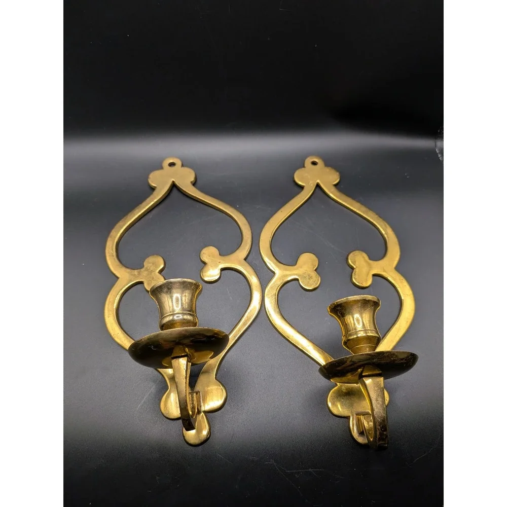 Vintage Brass Wall Sconces: Mid-Century Boho Candle Holders (Set of 2)